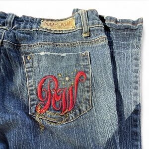 Rocawear Blue Jeans with Red and Gold Embroidery